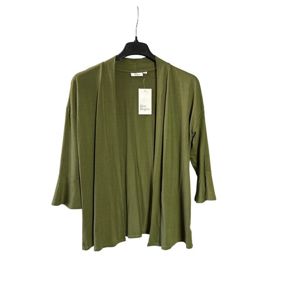 Kim Rogers Open Front Cardigan Olive Green Bell Sleeve Size M New - Picture 1 of 8